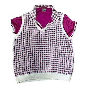 Izod Golf XXL Purple Houndstooth Vest & Polo Matching Pink Shirt Set Fuschia